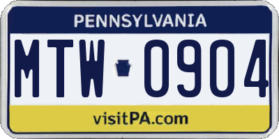 PA license plate MTW0904