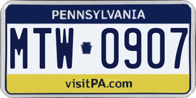 PA license plate MTW0907