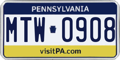 PA license plate MTW0908