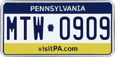 PA license plate MTW0909