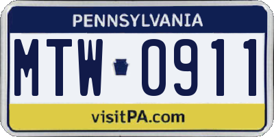 PA license plate MTW0911
