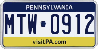 PA license plate MTW0912