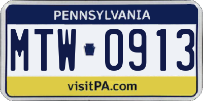 PA license plate MTW0913