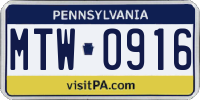 PA license plate MTW0916