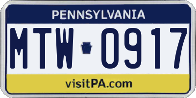PA license plate MTW0917
