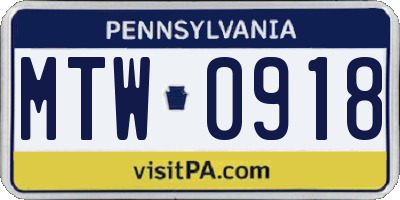 PA license plate MTW0918