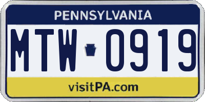 PA license plate MTW0919