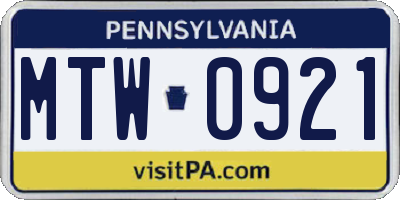 PA license plate MTW0921