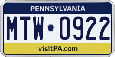 PA license plate MTW0922