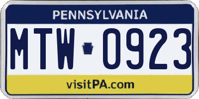 PA license plate MTW0923