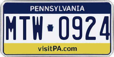 PA license plate MTW0924