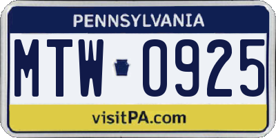 PA license plate MTW0925