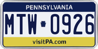 PA license plate MTW0926