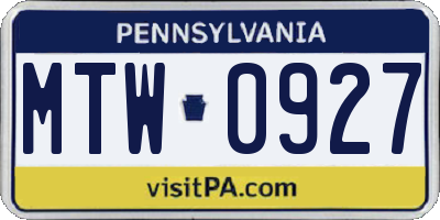 PA license plate MTW0927