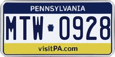 PA license plate MTW0928