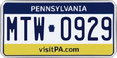 PA license plate MTW0929