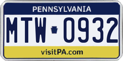 PA license plate MTW0932