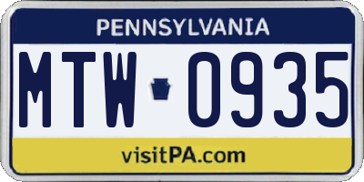 PA license plate MTW0935