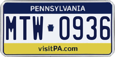 PA license plate MTW0936