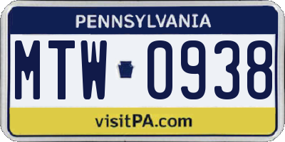 PA license plate MTW0938