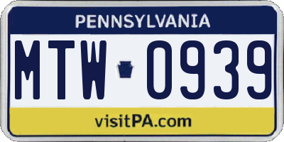 PA license plate MTW0939