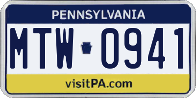 PA license plate MTW0941