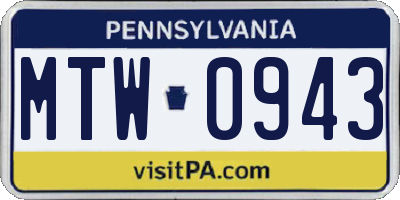 PA license plate MTW0943