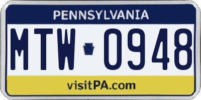 PA license plate MTW0948