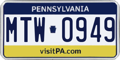 PA license plate MTW0949