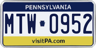 PA license plate MTW0952