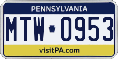 PA license plate MTW0953