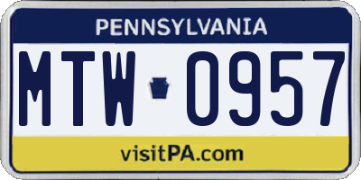 PA license plate MTW0957