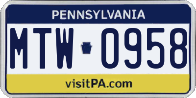 PA license plate MTW0958