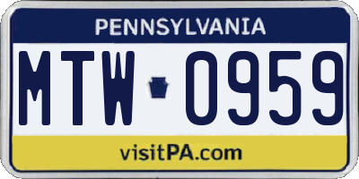 PA license plate MTW0959