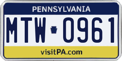 PA license plate MTW0961