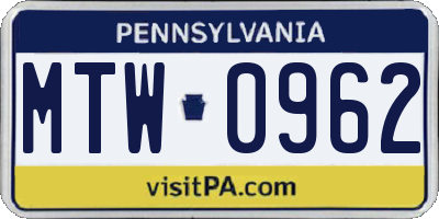 PA license plate MTW0962
