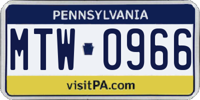 PA license plate MTW0966