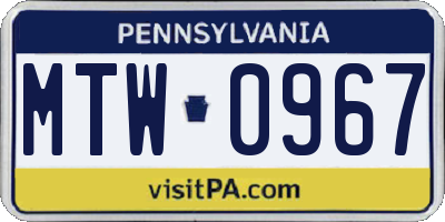 PA license plate MTW0967