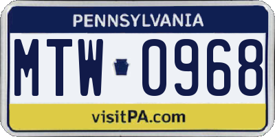 PA license plate MTW0968