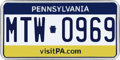 PA license plate MTW0969