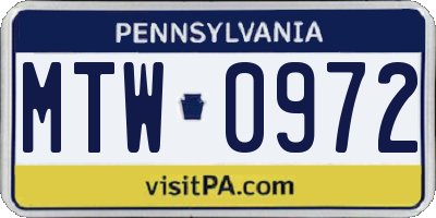 PA license plate MTW0972