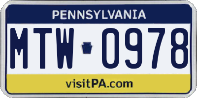 PA license plate MTW0978