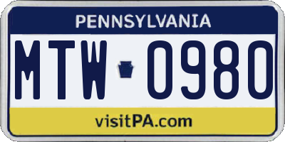 PA license plate MTW0980