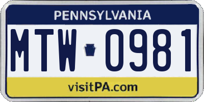 PA license plate MTW0981