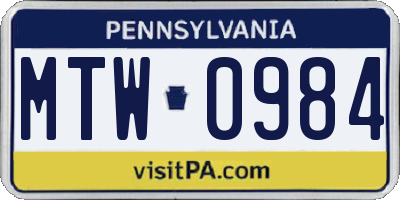 PA license plate MTW0984