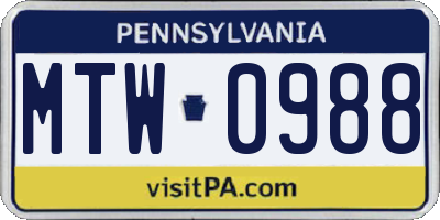 PA license plate MTW0988