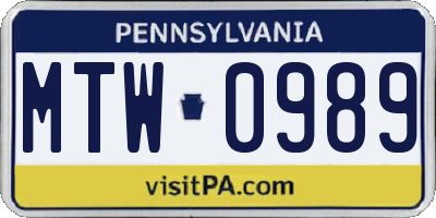 PA license plate MTW0989