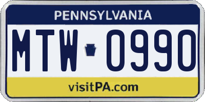 PA license plate MTW0990