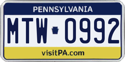 PA license plate MTW0992