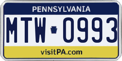 PA license plate MTW0993
